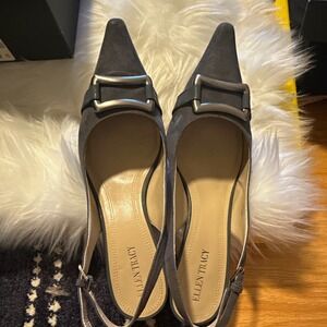 Ellen Tracy Gray Suede Slingback Stiletto Pumps Welsley Buckle Ankle Strap 10M